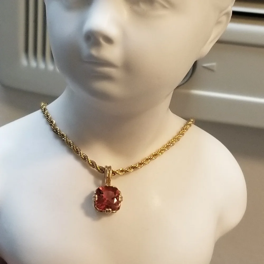 Easter Sale Vintage custom made 14k andesine sunstone  charm chain - Picture 11 of 16